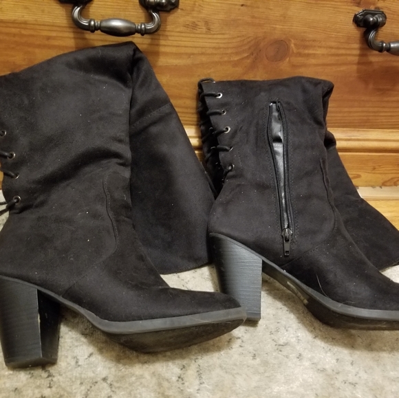 High, over-the-knee with tie string laces up the back suede boot - Picture 10 of 12